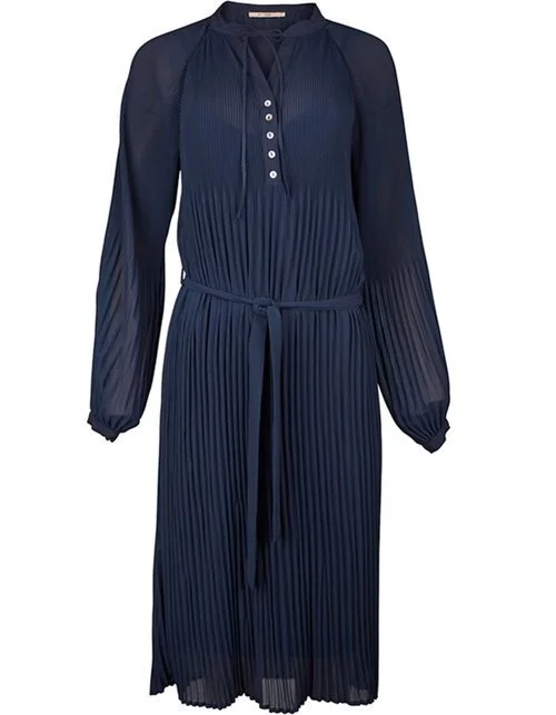 Rue de Femme Pleated Long Sleeve Dress in Navy