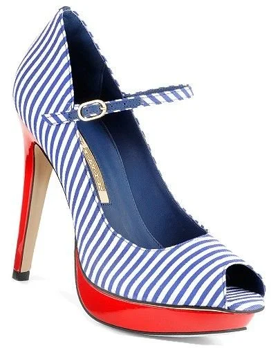 Buffalo Platform Striped Peep-Toe Pumps