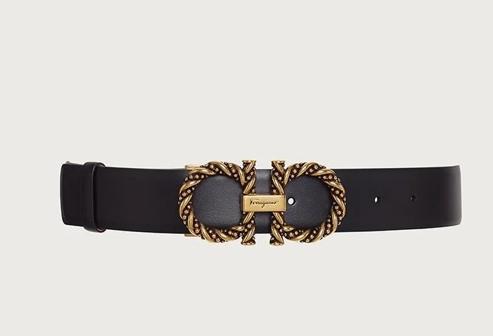 Salvatore Ferragamo Adjustable Gancini Belt in Black