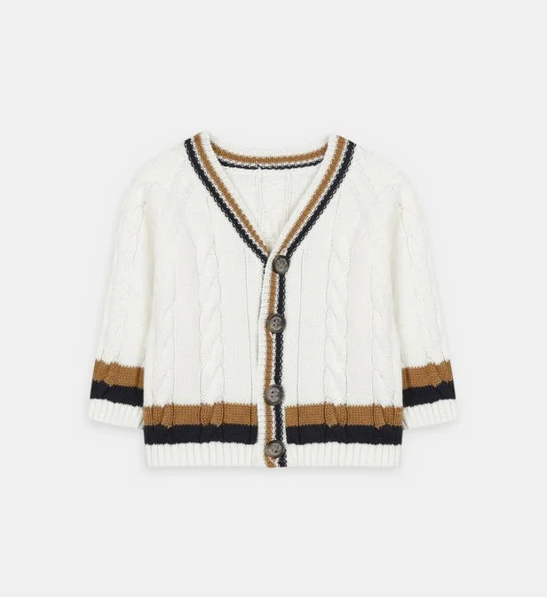 Tartine et Chocolat Cable-Knit Cotton Cardigan in White