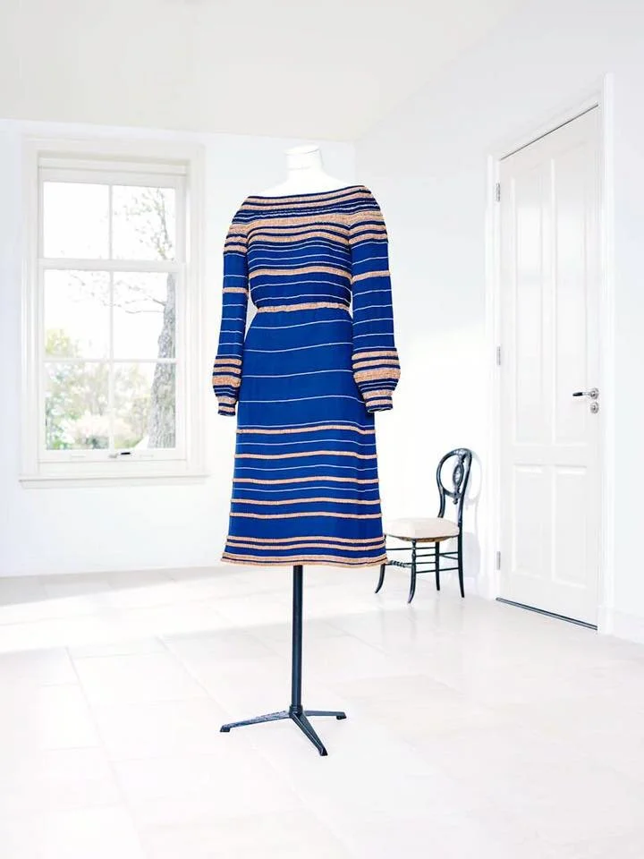 Jan Taminiau Striped Long Sleeves Dress in Navy