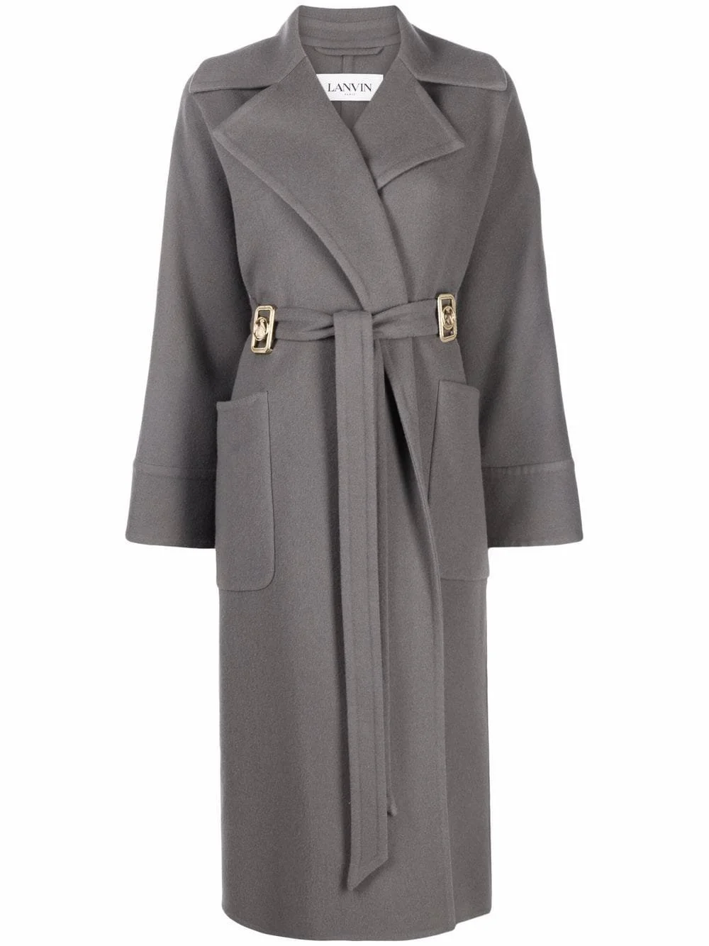 Lanvin Logo-Plaque Tied-Waist Coat in Grey