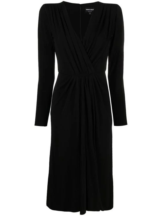 Giorgio Armani Wrap-Front Midi Dress in Black