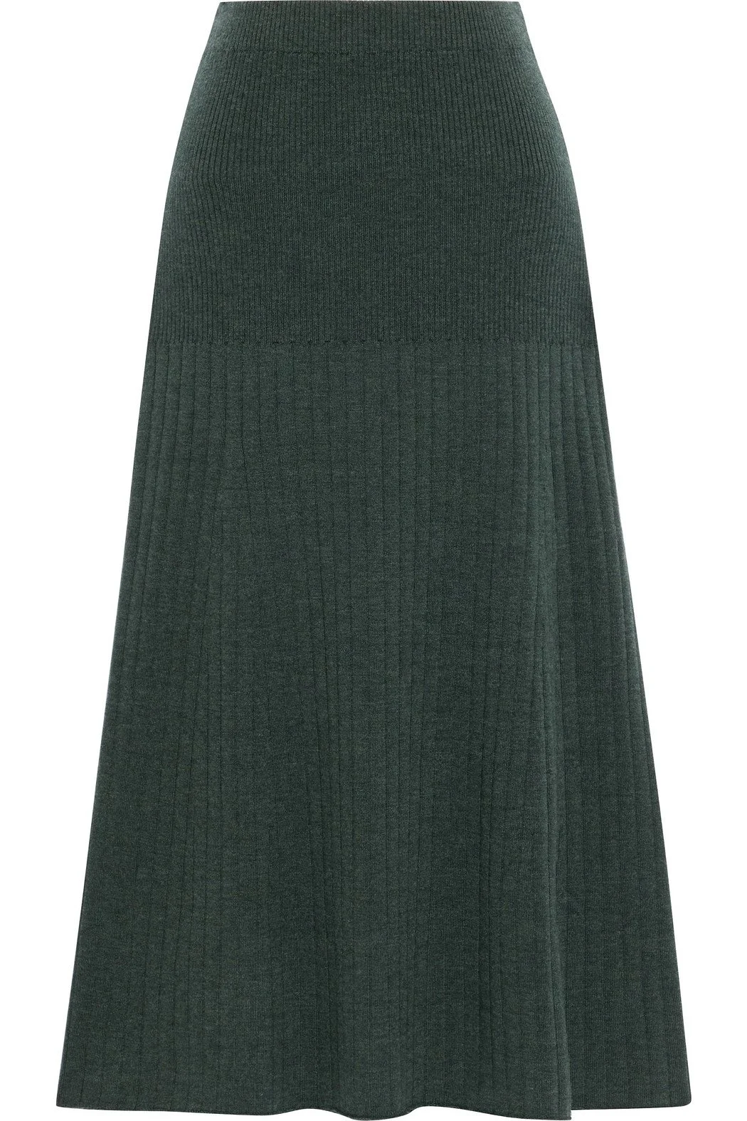 Iris & Ink Ernestine Ribbed Merino Midi Skirt in Forest Green