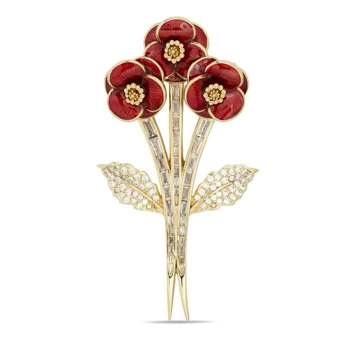 Poppy Shop Three Poppies Crystal Gold Plated Brooch