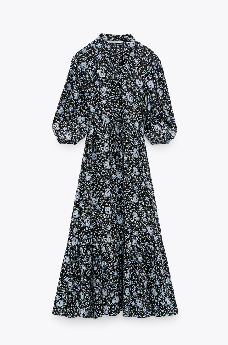sachin and babi light blue dress ZARA RUBBERIZED EMBROIDERY POPLIN DRESS SIZE