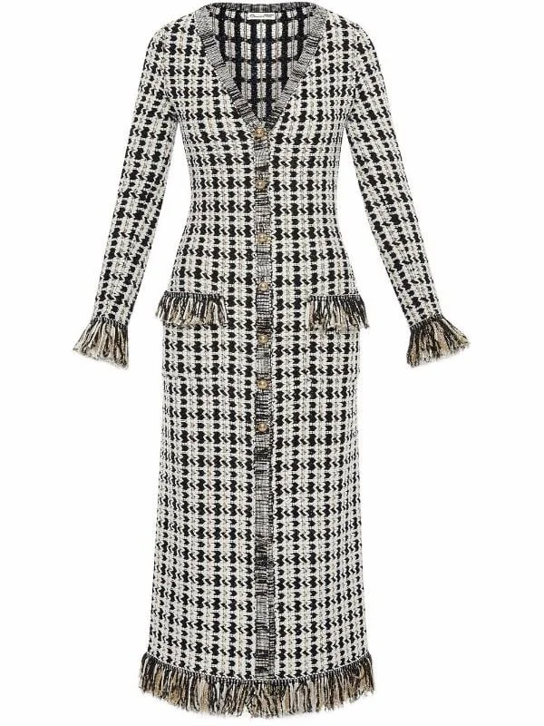 Oscar de la Renta Woven Button-Front Midi Dress