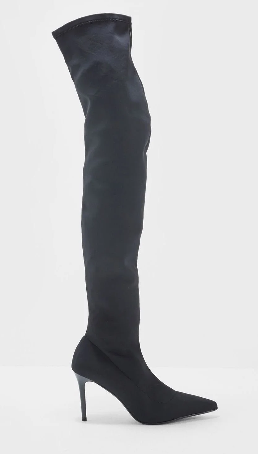 Mango Cindy Thigh High Boots in Black