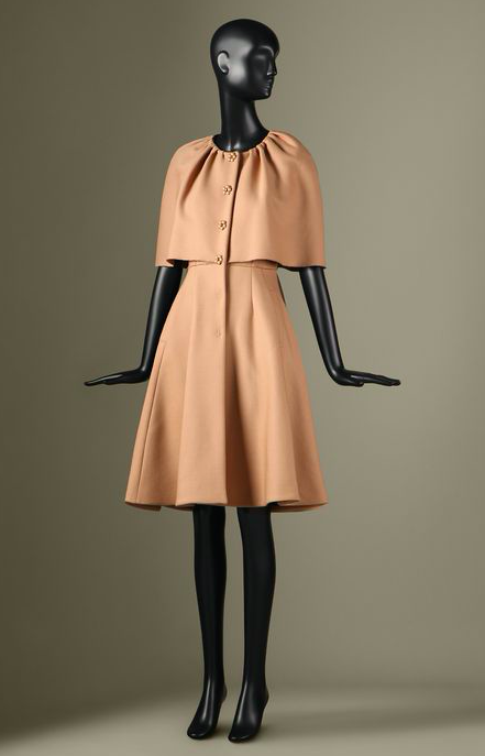 Dolce & Gabbana Wool Cape Coat in Camel with Black Buttons.png