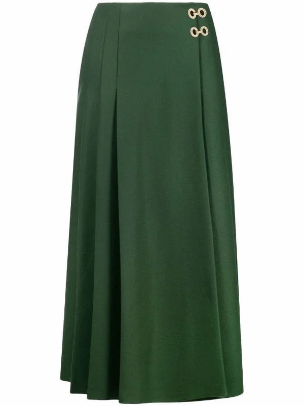 Alberta Ferretti High-Waisted Pleated Midi Skirt in Green