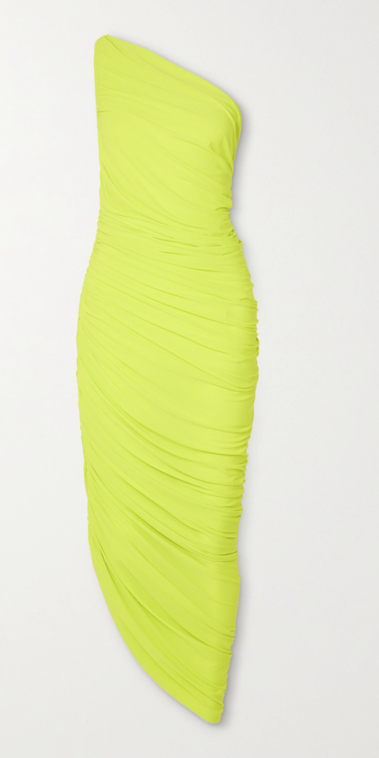 Norma Kamali Diana One-Shoulder Ruched Dress in Yellow