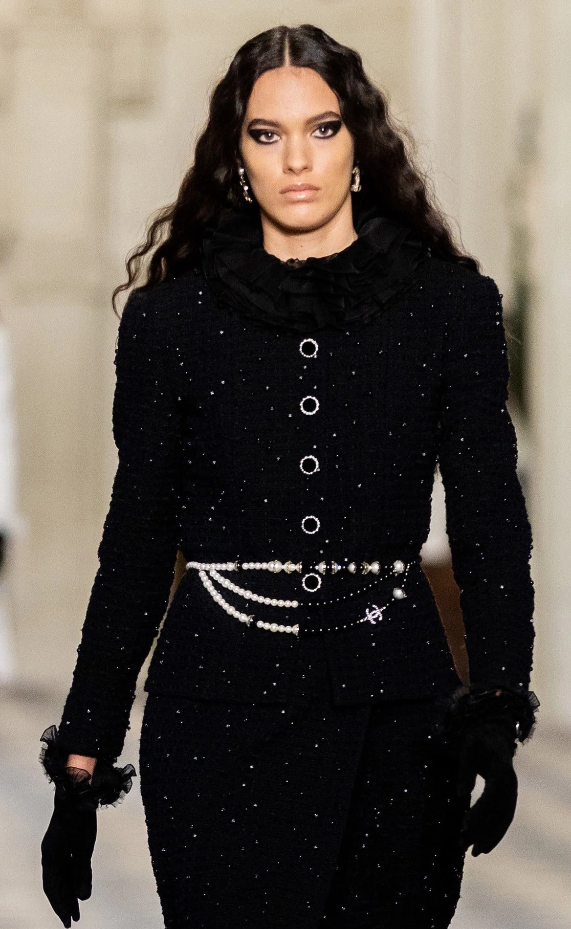 Chanel Ruffled-Collar Sequin Tweed Jacket 