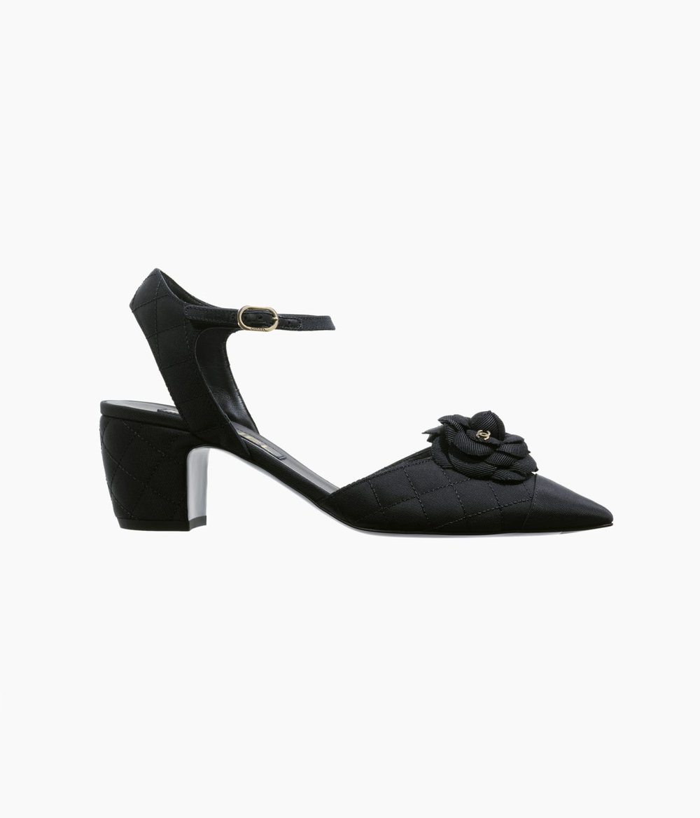 Chanel Flower Detail Quilted Slingback Pumps in Black — UFO No More