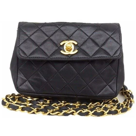 Chanel Mini Quilted Flap Crossbody Bag in Black Lambskin Leather