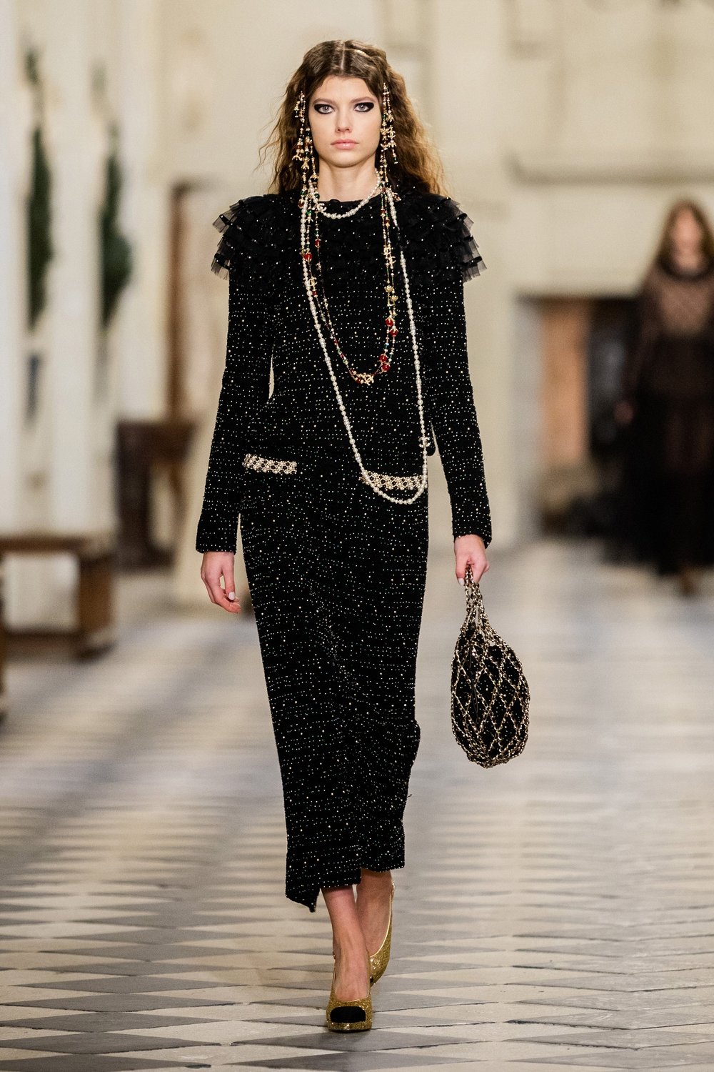 Chanel Ruffle and Pearl Embellished Tweed Ankle-Length Dress — UFO No More
