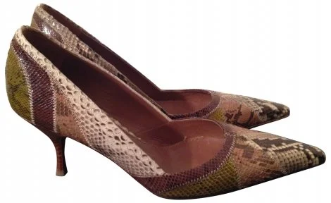 Prada Multi Snakeskin Patterned Kitten Heel Pumps