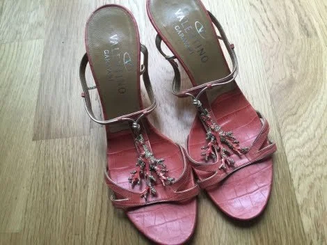 Valentino Snake Embossed Mules in Nude Leather