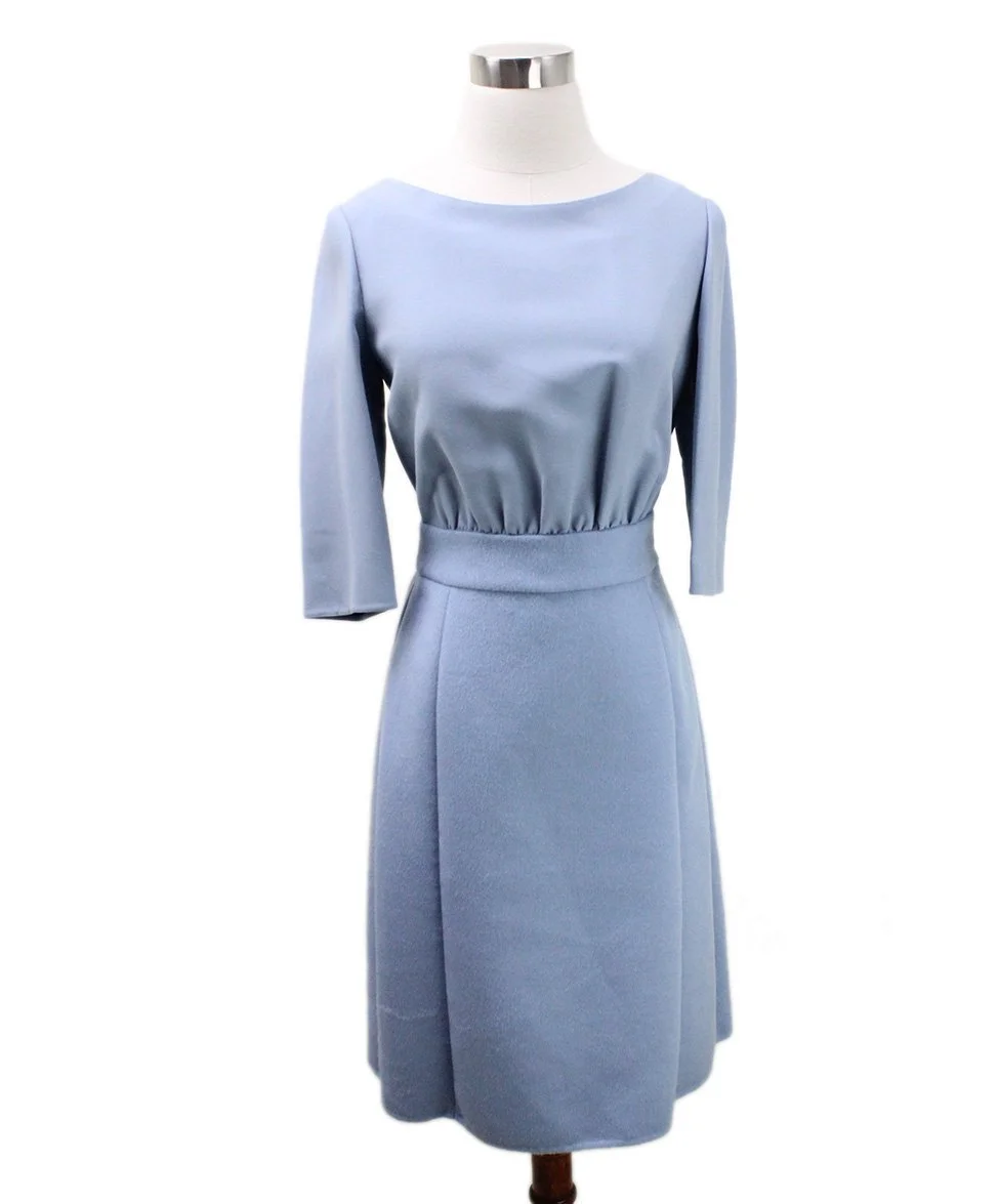 Prada Pleated Viscose Cashmere Dress in Light Blue