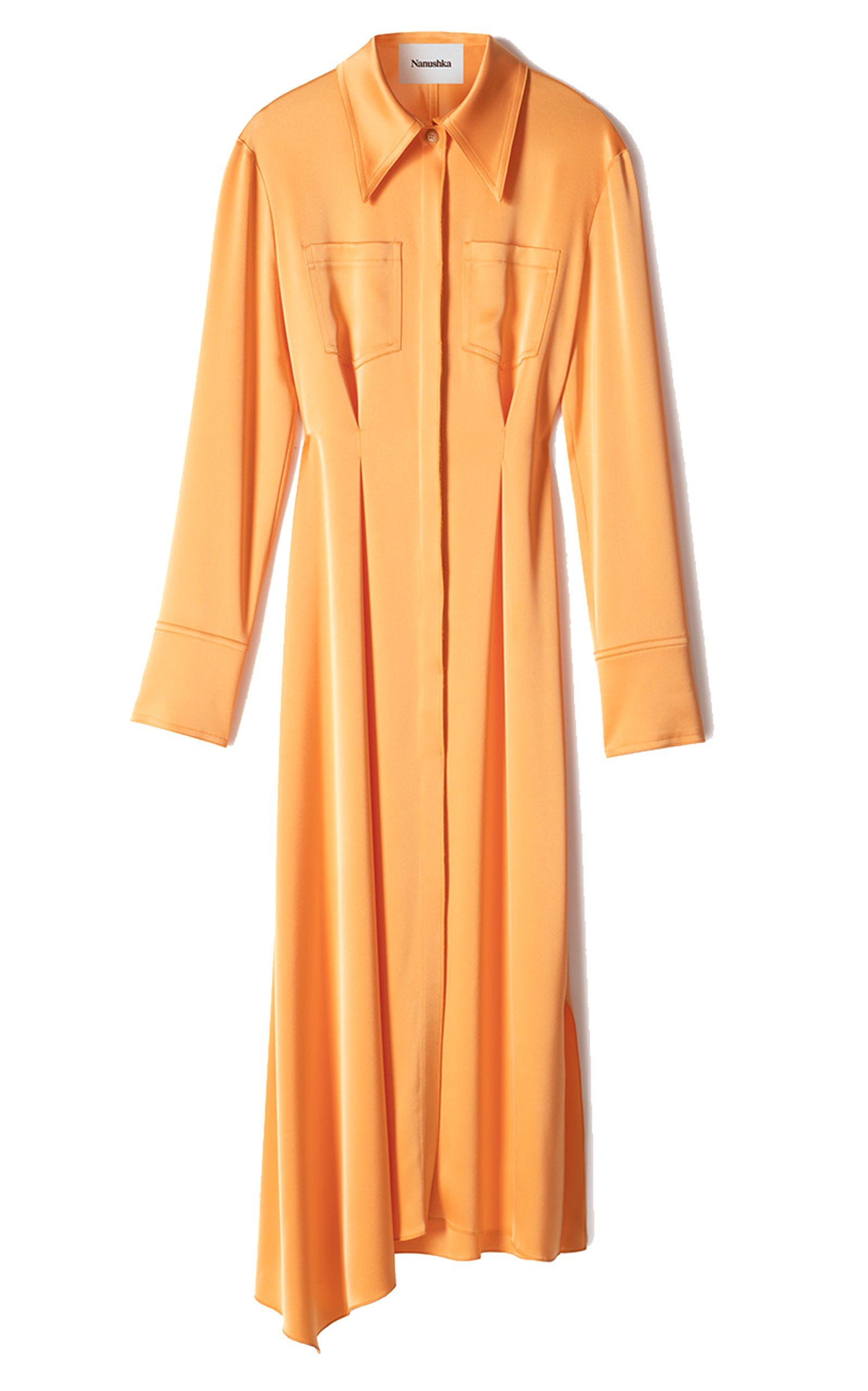 Nanushka Mamo Satin Shirt Midi Dress in Orange.jpg