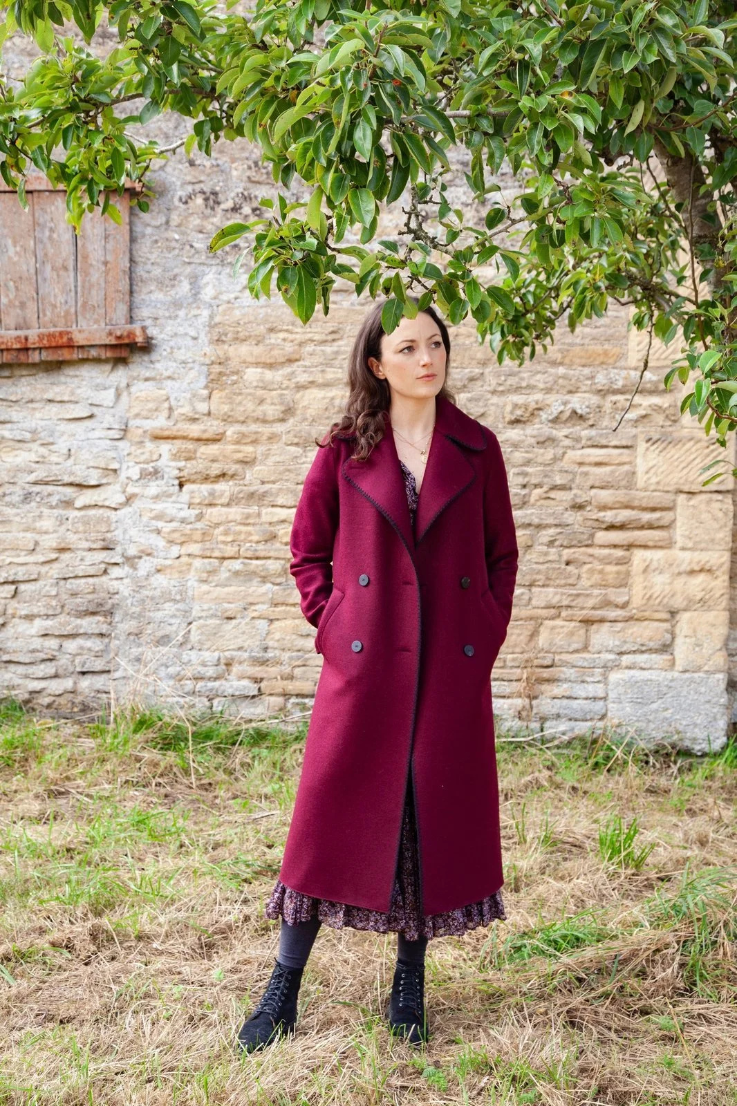 Harris Wharf London Military Coat with Blanket Stitch