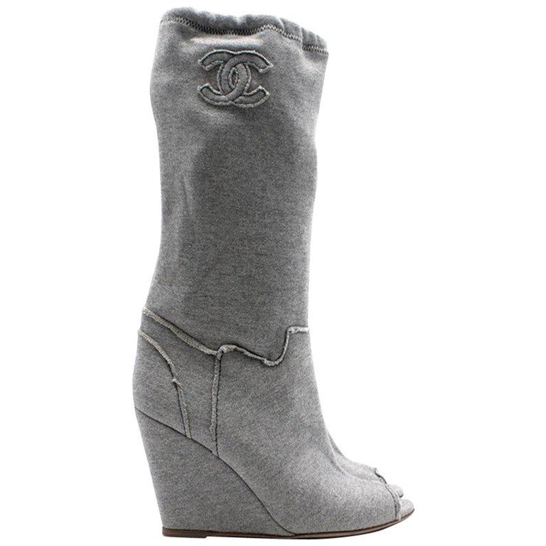 Chanel Peep-Toe Wedge Boots in Grey.jpg