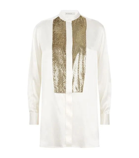 Etro Silk Contrast Bib Shirt in White