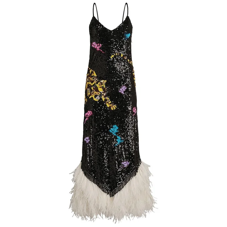 attico rainbow sequin dress The Attico Multicolor Sequin Dress with V-Neck and Long Sleeves