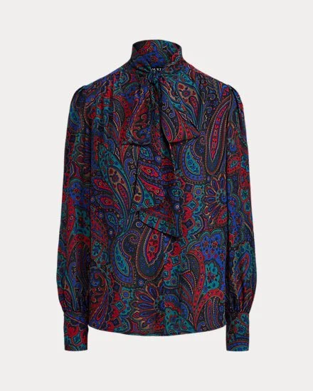 Ralph Lauren Paisley Georgette Tie-Neck Shirt