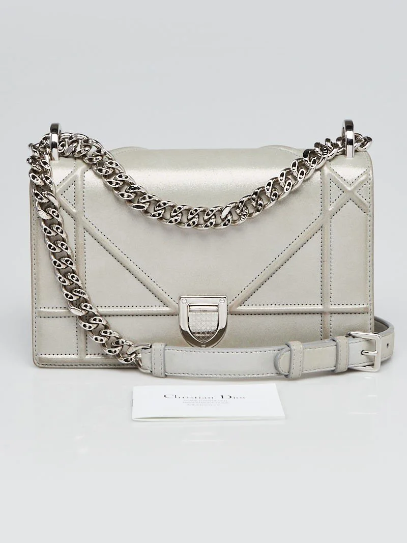 Christian Dior Diorama Bag in Silver Leather