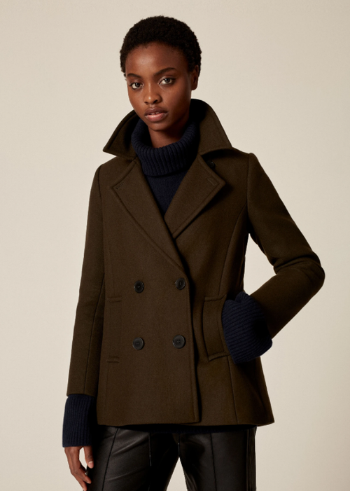 Me Em Italian Wool Swing Pea Coat in Khaki UFO No More