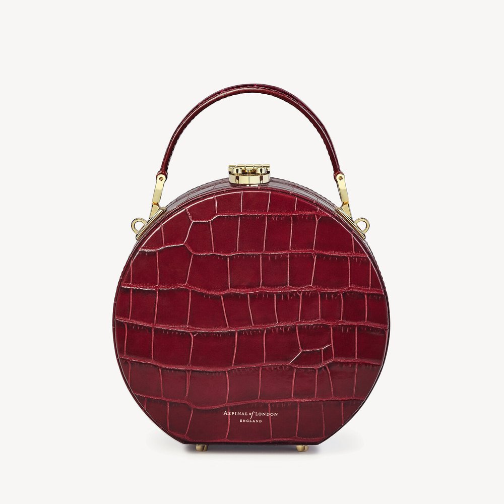 Aspinal of London Hat Box Bag in Deep Shine Bordeaux Croc — UFO No More