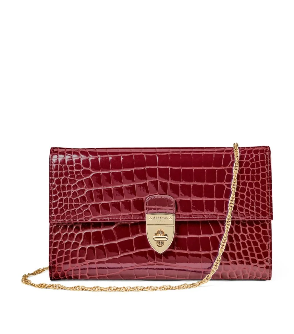 Aspinal of London Mayfair Clutch in Bordeaux Croc-Embossed