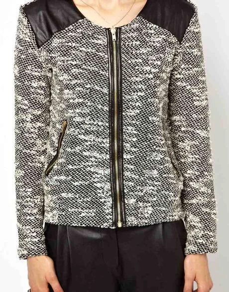 ASOS Jacket in Bouclé with PU Detail