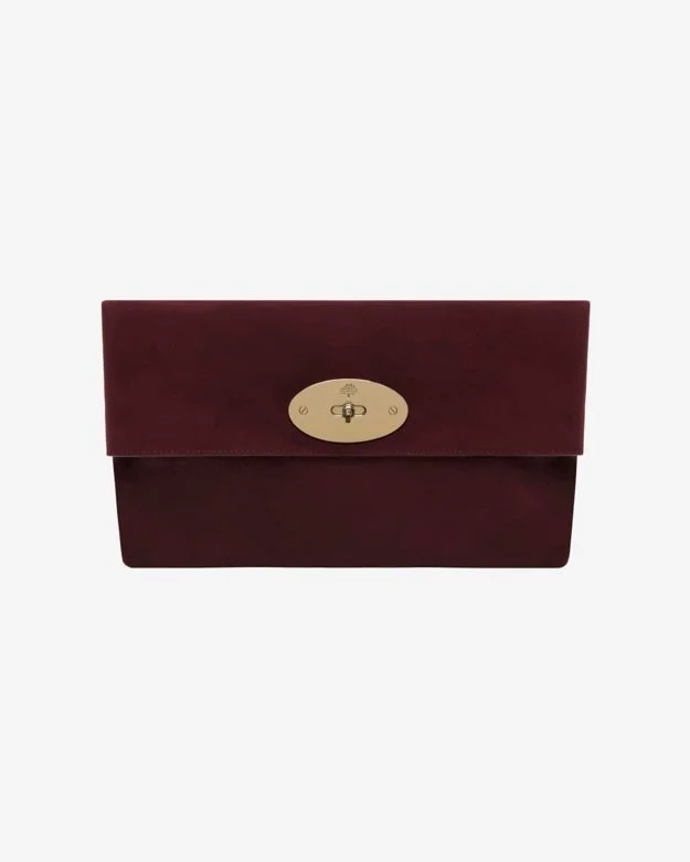 Mulberry Oversized Clemmie Clutch in Ox Blood Suede