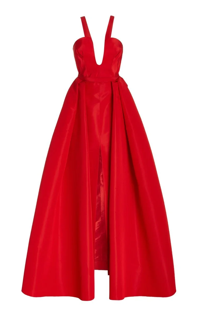 Carolina Herrera Detachable-Skirt Silk Column Gown in Red