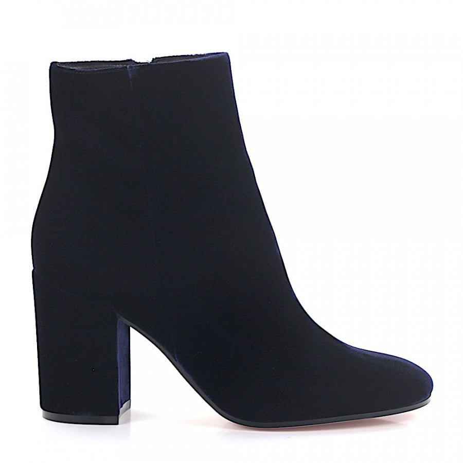 Gianvito Rossi Margaux Mid Heel Ankle Boots in Midnight Blue Velvet