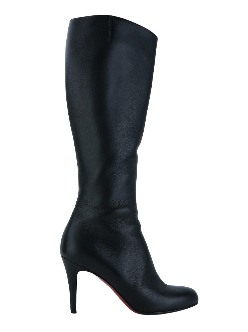 Christian Louboutin Mid Heel Knee Boots in Black Leather UFO No More