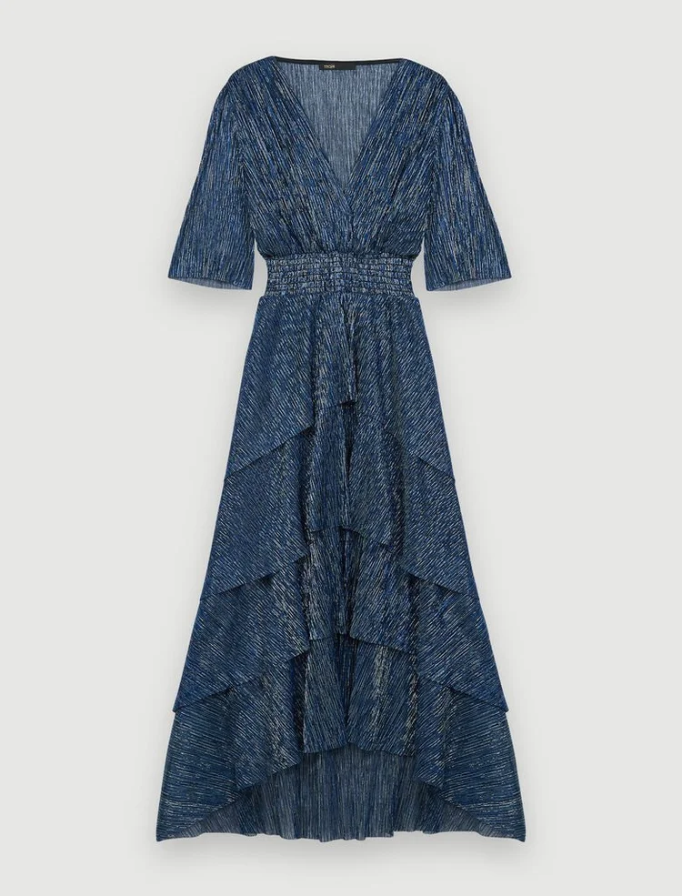 maje lurex knit dress Lurex cape maxi dress Blue For Women