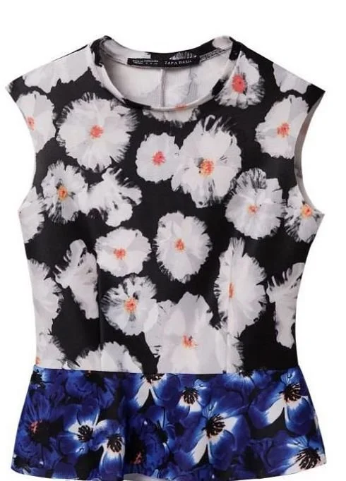 Zara Floral Print Sleeveless Peplum Top
