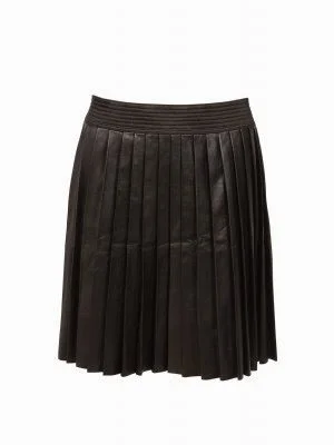 Designers Remix Pleated Faux Leather Skirt in Black