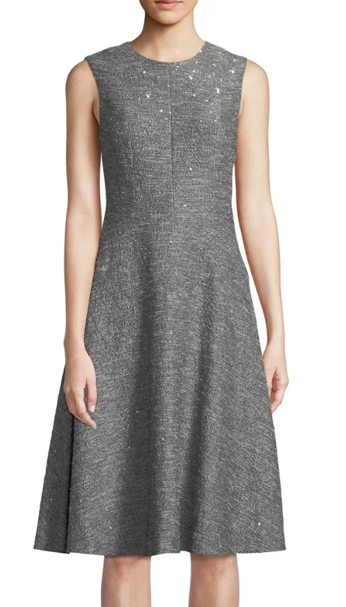 Lela Rose Sequin Sleeveless Seamed Fit-and-Flare Dress