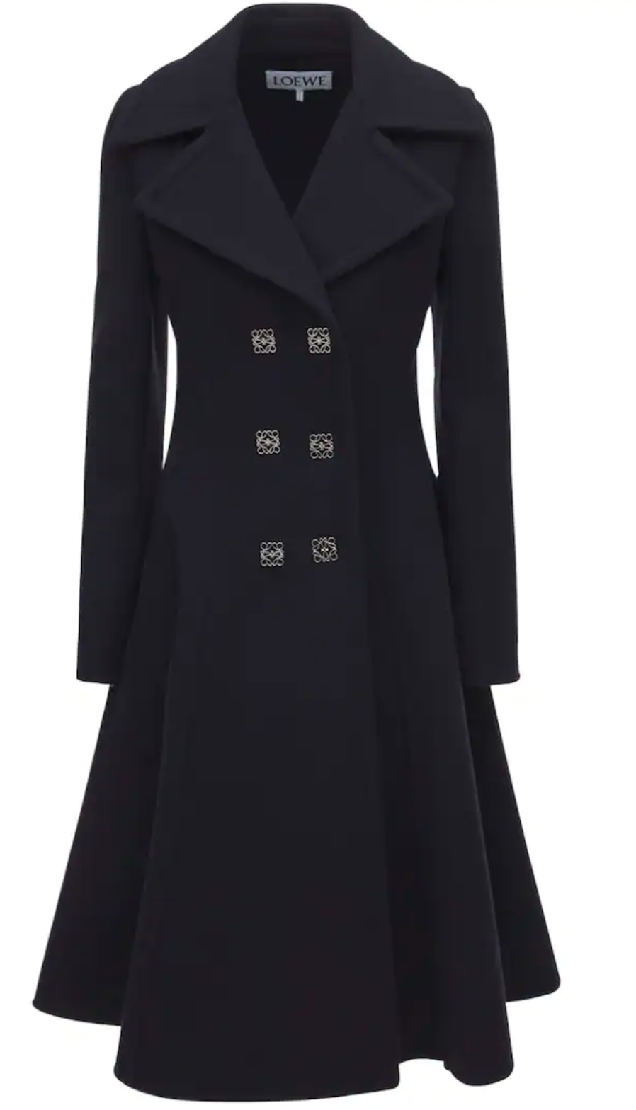 Loewe Anagram Double Breasted Coat in Navy Wool and Cashmere