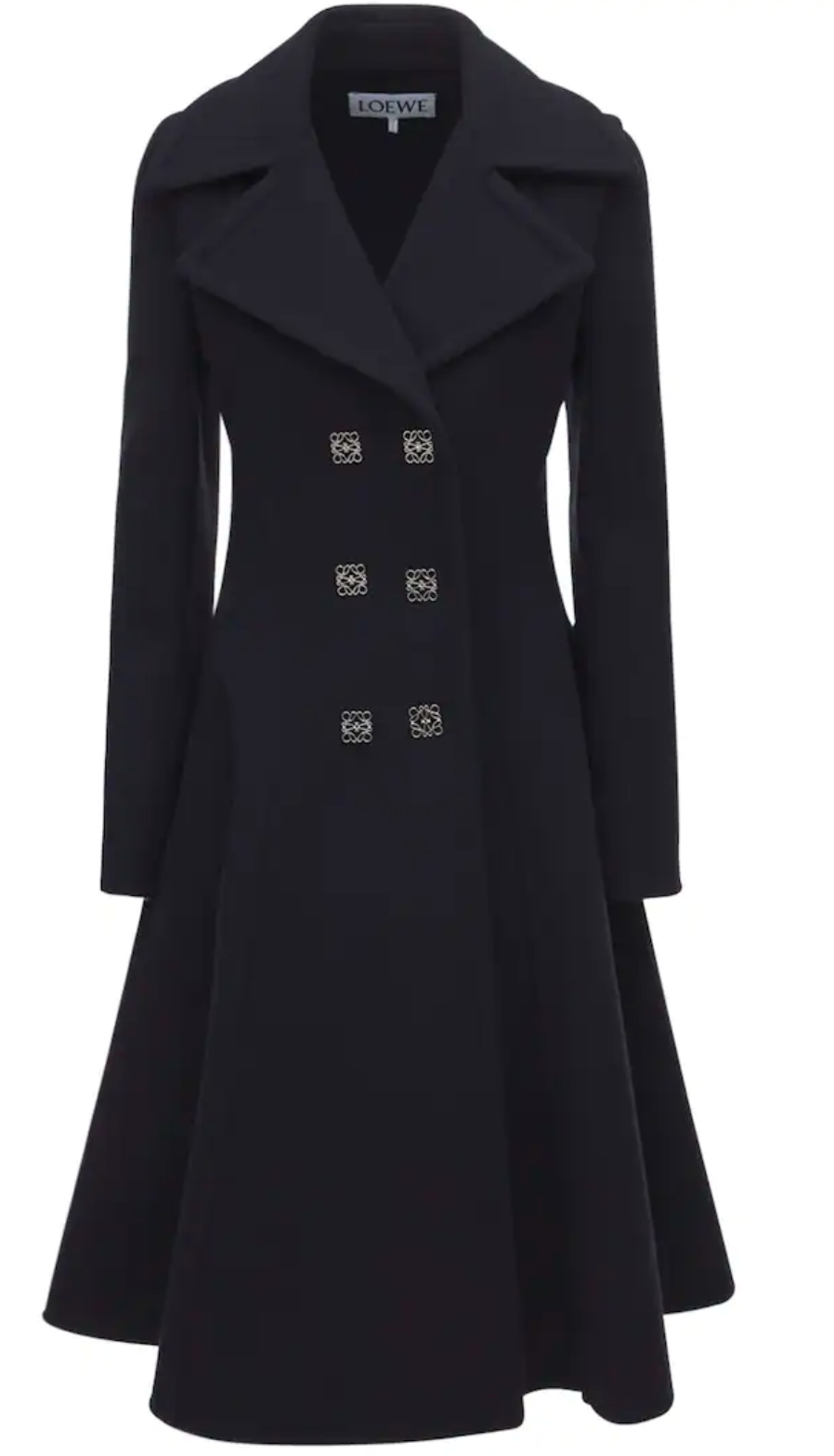 Loewe Anagram Double Breasted Coat in Navy Wool and Cashmere — UFO No More