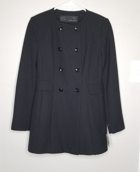 Zara Collarless Double-Breasted Coat in Black.jpg