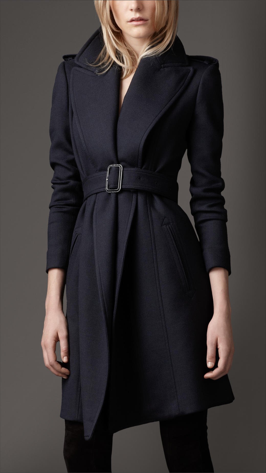 Burberry Wide Lapel Belted Coat in Navy — UFO No More