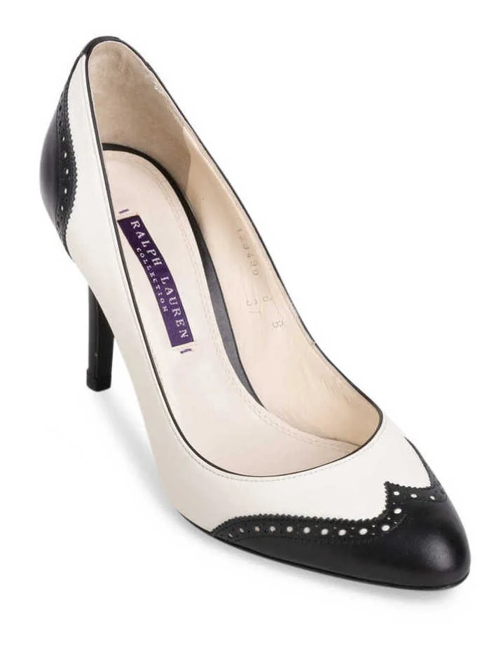 Ralph Lauren Petra Wingtip Pumps in Black/White