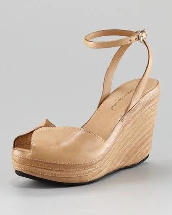 Roberto del Carlo Fig Peep-Toe Ankle-Strap Wedges in Tan Leather