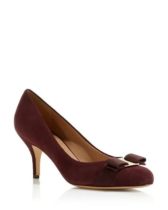 Salvatore Ferragamo Carla Bow Pumps in Brown Suede