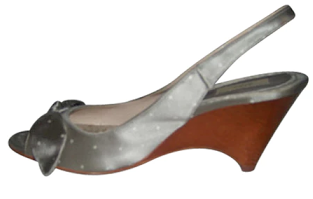 Zara Dotted Slingback Low Wedges in Grey Satin