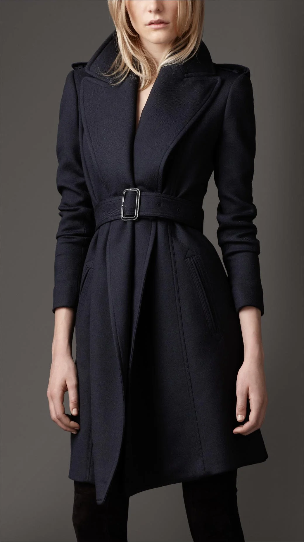 Burberry Wide Lapel Belted Coat in Navy.jpeg